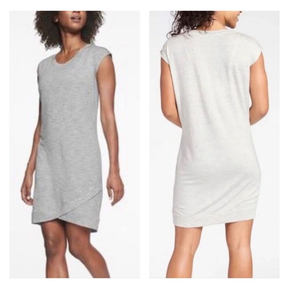 ATHLETA Short Sleeve Criss Cross Dress, Marl Grey, Heather Sz M